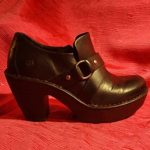 Born Black Leather Platform Ankle Boots, Size 8